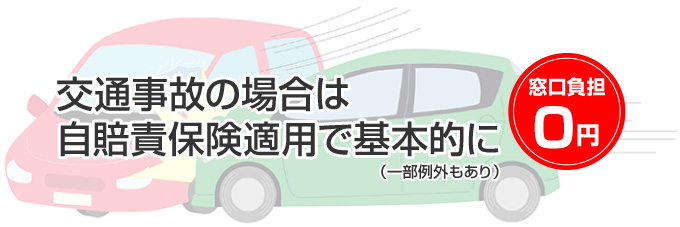 交通事故の場合は自賠責保険で基本的に窓口負担金０円です（一部例外もあり）